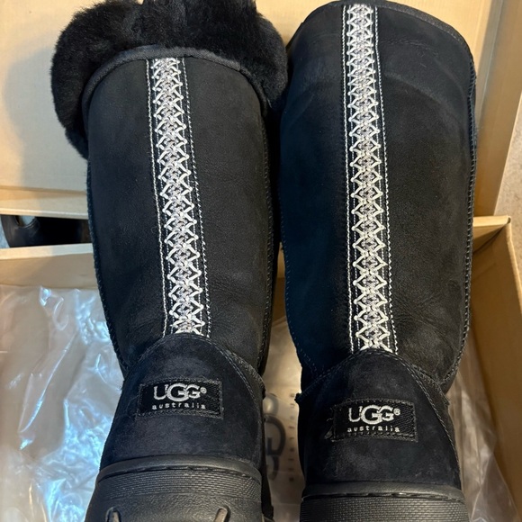 UGG Black Boots with Silver and White Embroidered Accents - Picture 1 of 5